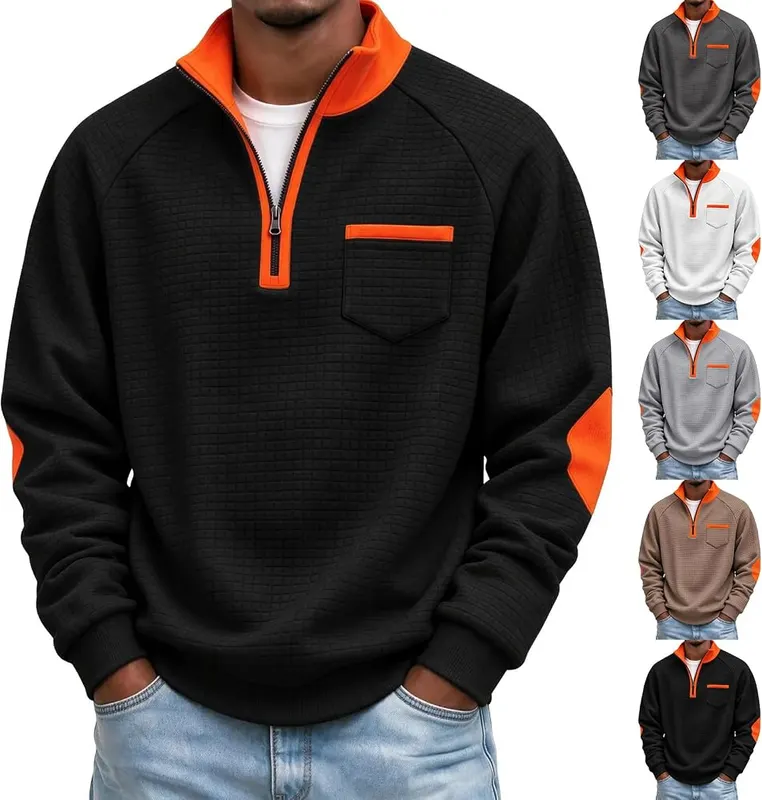 Generic 1/4 Zip Pullover Mens Waffle Loose A005white in A005white