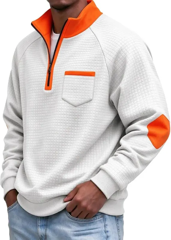 Generic 1/4 Zip Pullover Mens Waffle Loose A005white – Textured waffle knit fabric