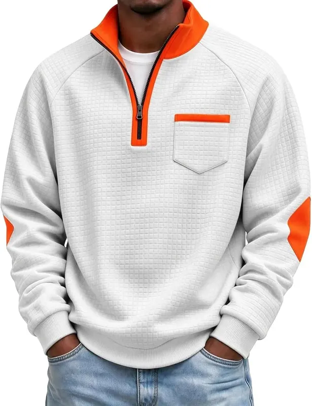 Generic 1/4 Zip Pullover Mens Waffle Loose A005white – Convenient quarter zip closure