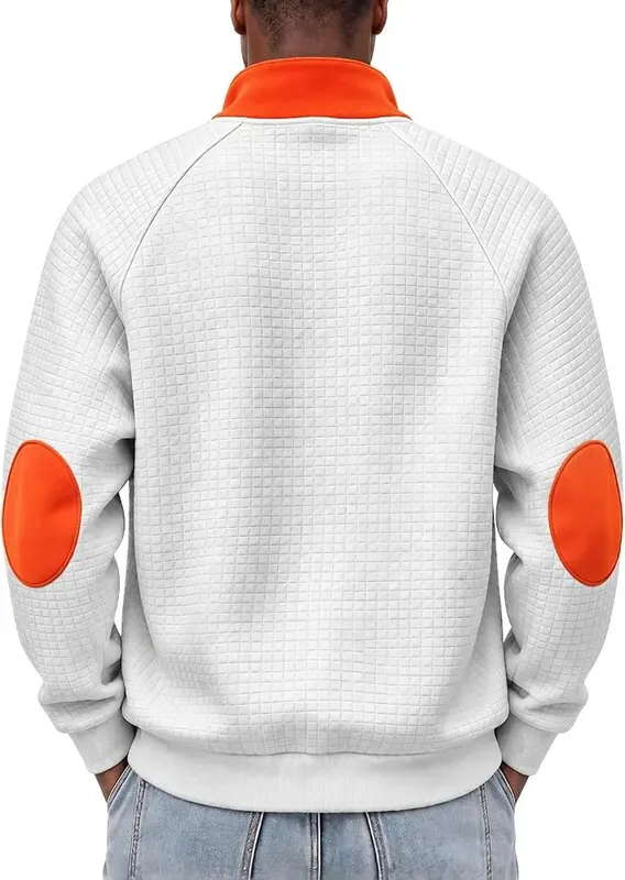 Generic 1/4 Zip Pullover Mens Waffle Loose A005white – Functional chest pocket design