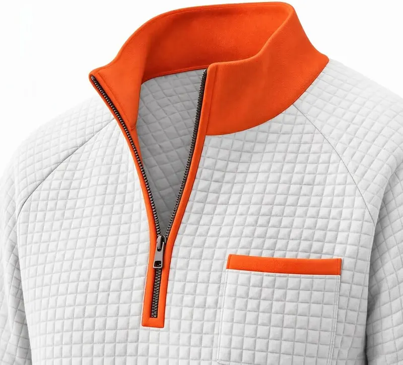 Generic 1/4 Zip Pullover Mens Waffle Loose A005white – Relaxed oversized fit