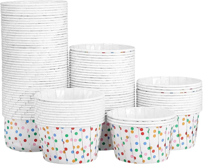 Generic 100 Pcs Ice Cream Cups in White With Multicolor Polka Dots