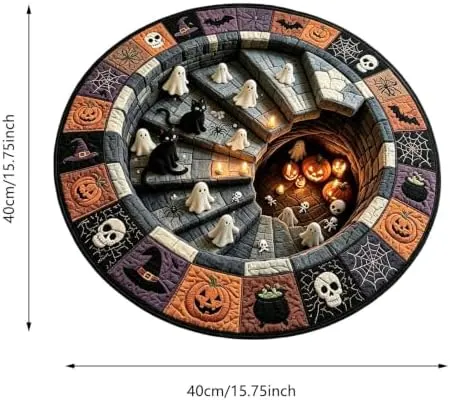 Generic 16 Inch Round Halloween Mat – Quilted spiral bat pattern