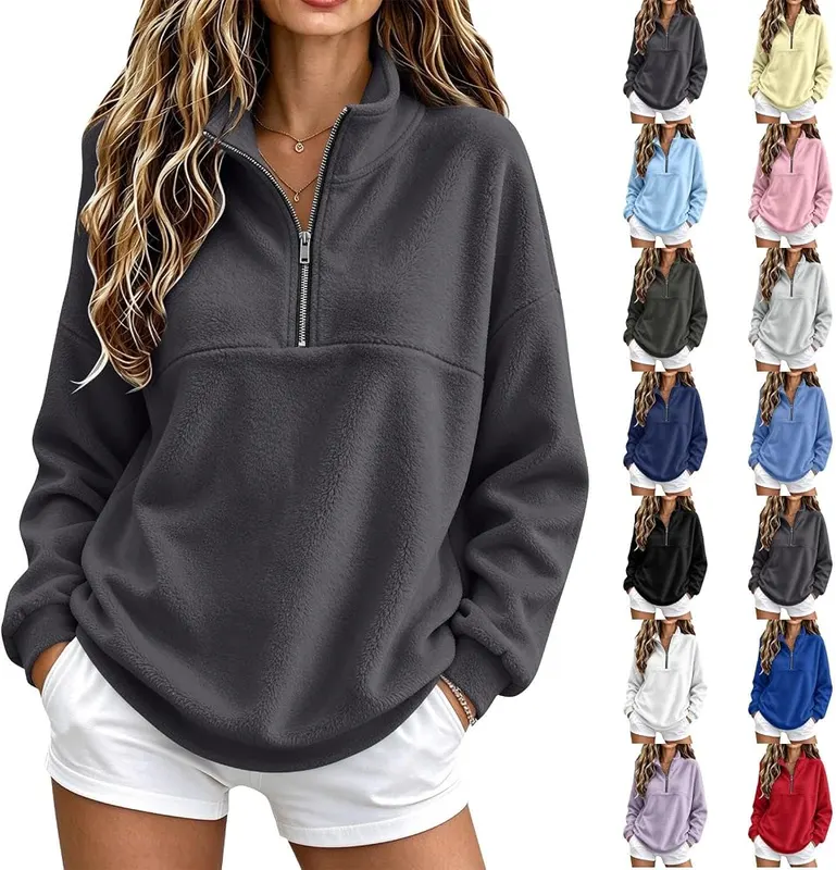 Generic 3/4 Zip Pullover Womens Comfort Flannel in A012white