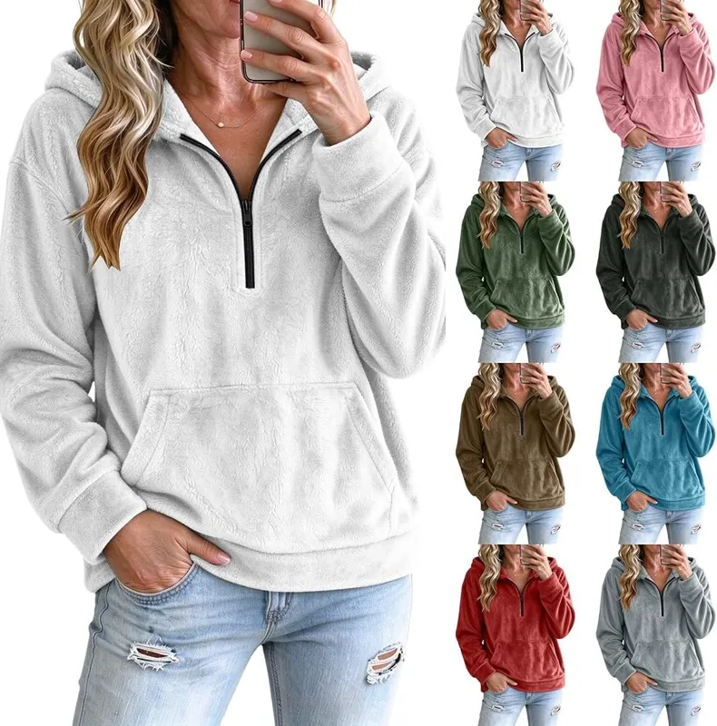 Generic 3/4 Zip Pullover Womens Oversized Trending A001white in A001white