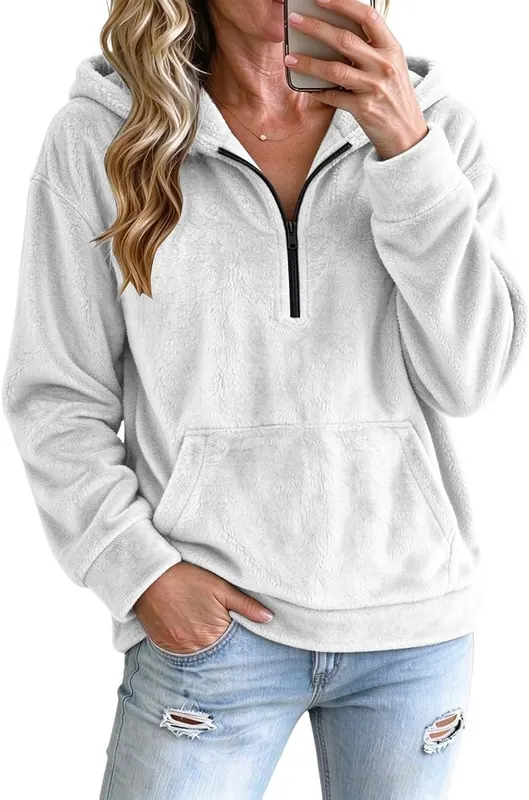 Generic 3/4 Zip Pullover Womens Oversized Trending A001white – product photo 2 of 5