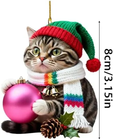 Generic 3 Inch Cats Christmas Tree Ornament – Adorned with a cute santa hat