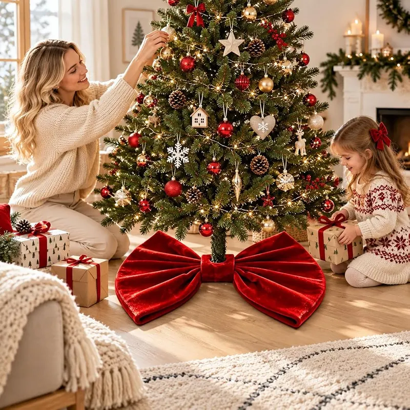 Generic 35.4in Large Base Bow Christmas Tree – Folds flat for storage