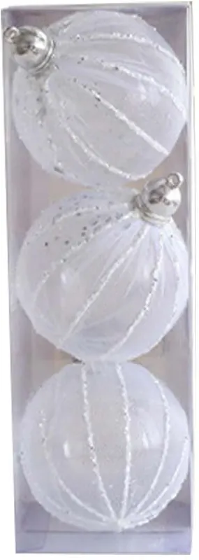 Generic 3Pcs 3.2″ Durable Shatterproof Baubles Christmas in White