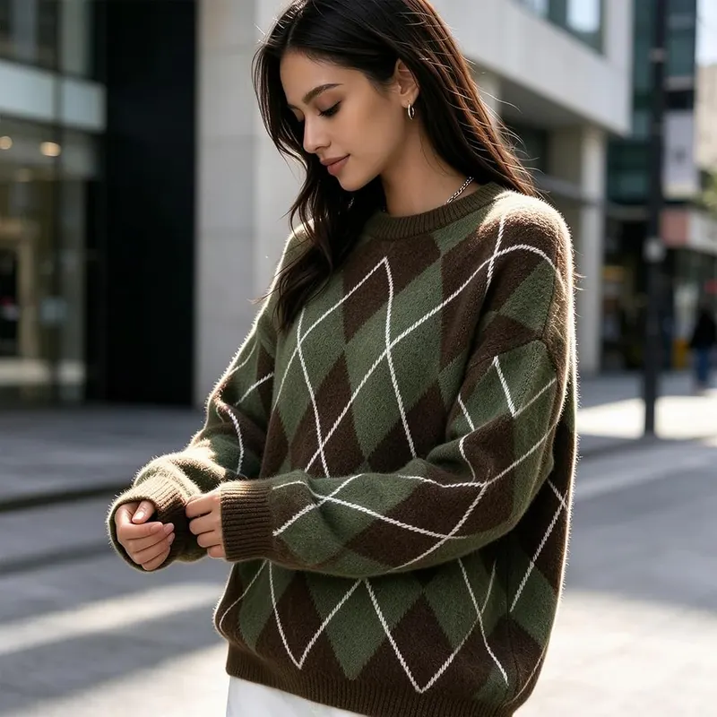 Generic Argyle Sweater D09 Army Green Large – product photo 2 of 3