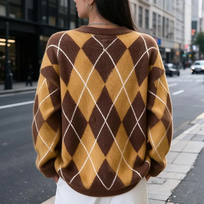 Generic Argyle Sweaters D10 Saffron XX-Large – Relaxed Loose Fit & Crew Neck