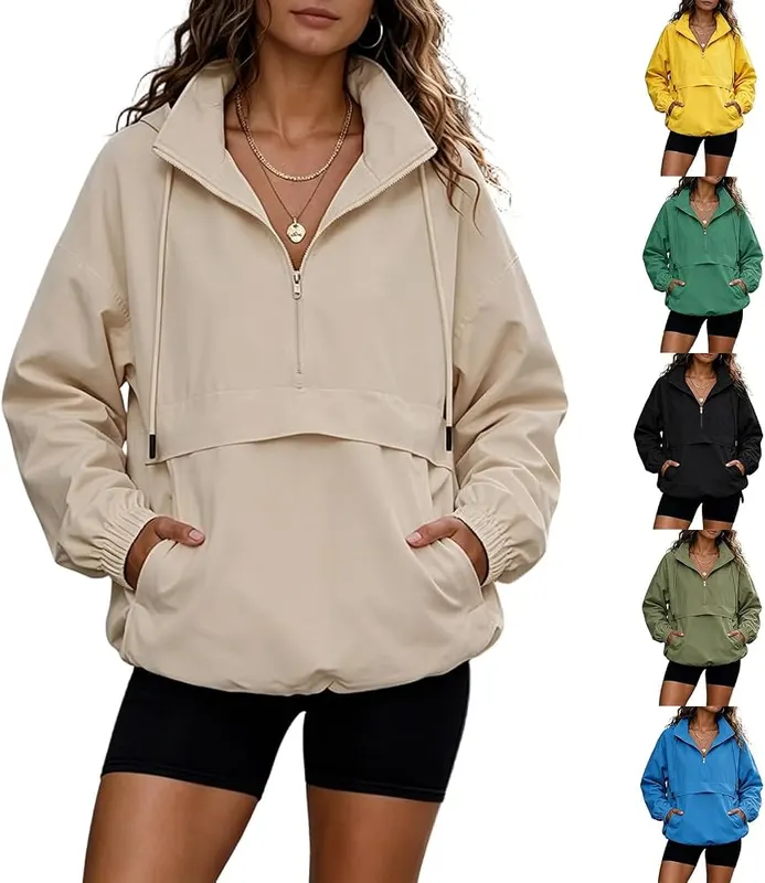 Generic Athletic Jacket Women Oversized Y2K Quarter in A003black
