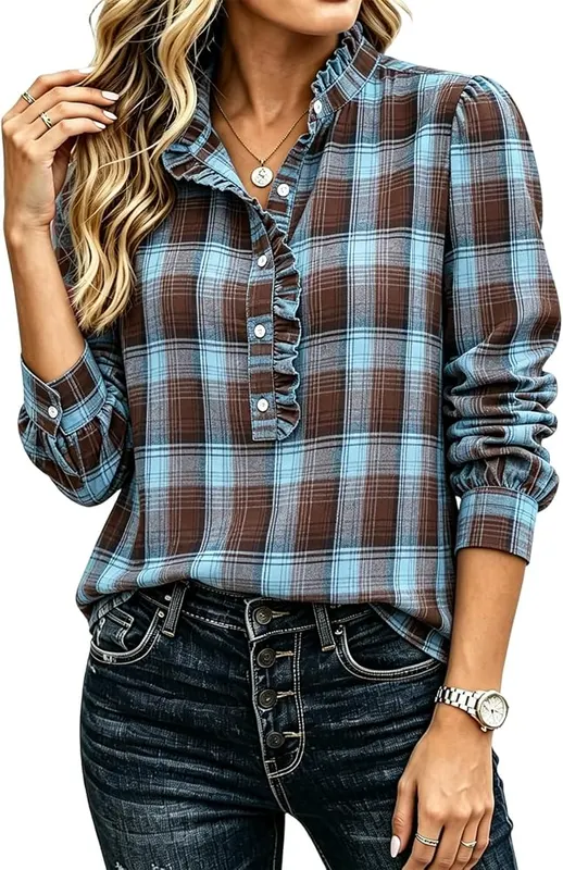 Generic Button Down Shirt Women Varsity Ruffled A012sky Blue – Material
