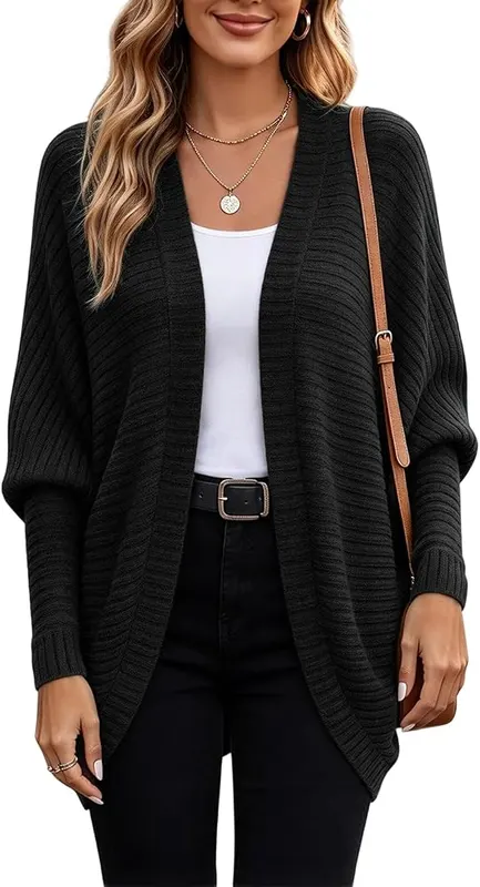 Generic Cardigan for Women Cotton Oversized Open in Cl3-black