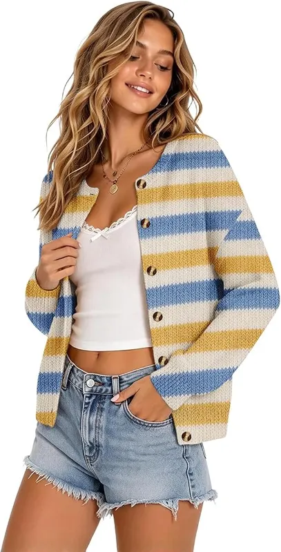 Generic Cardigan for Women Cute Rainbow Button – Soft & Lightweight Knit Fabric