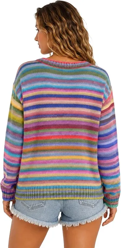 Generic Cardigans for Women Button Down Rainbow D01 Light Purple – Button Front & Crew Neck Design