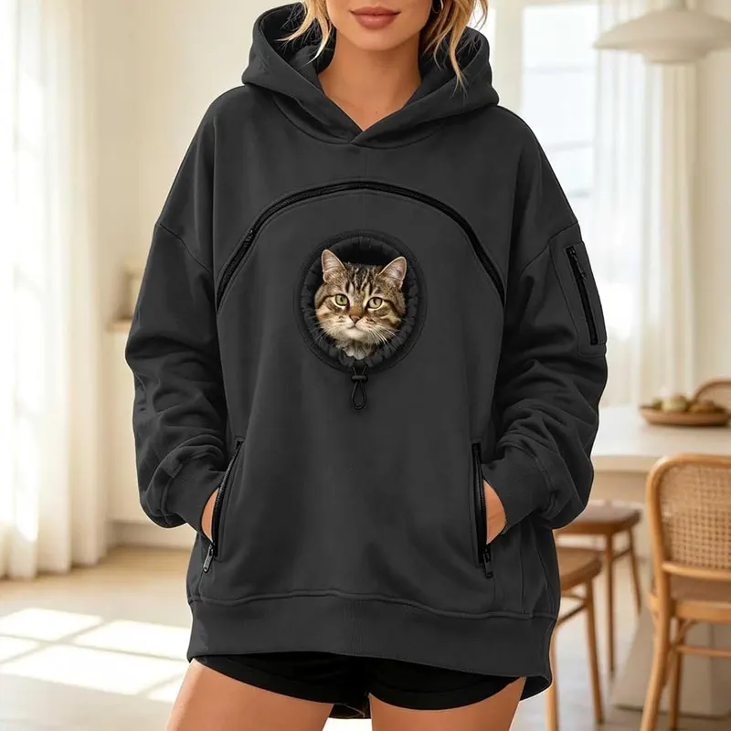Generic Cat Hoodie with Pouch Oversized Dog – Zippered chest pet pouch