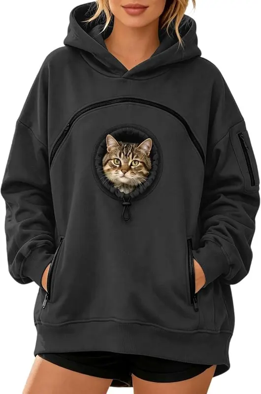 Generic Cat Hoodie with Pouch Oversized Dog – Soft polyester and spandex blend