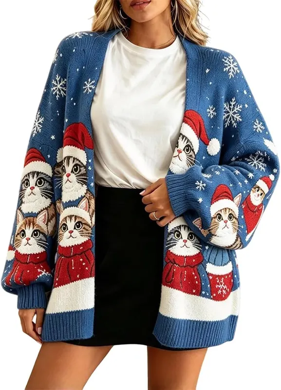 Generic Christmas Cardigan A10-blue – No Hood Open Front Cardigan