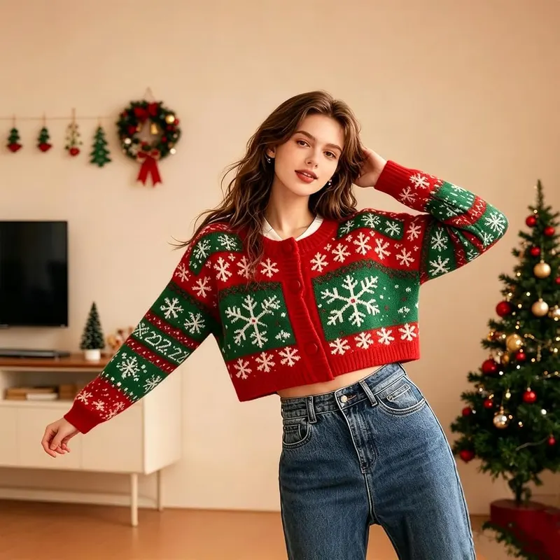 Generic Christmas Sweaters T001- Green – Festive snowflake holiday pattern