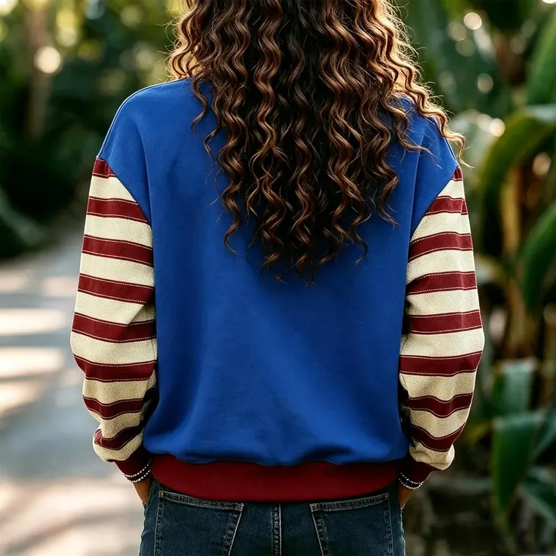 Generic Christmas Tops Y2K A005-blue – Striped Detail