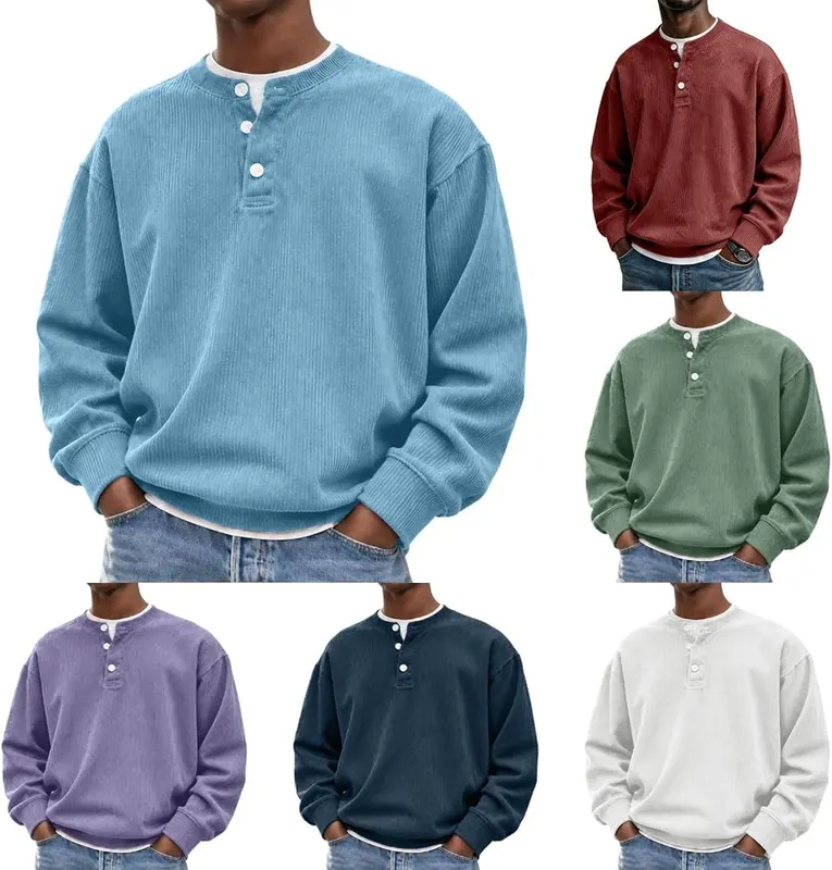 Generic Corduroy Henley Sweatshirts in A01 Bu1