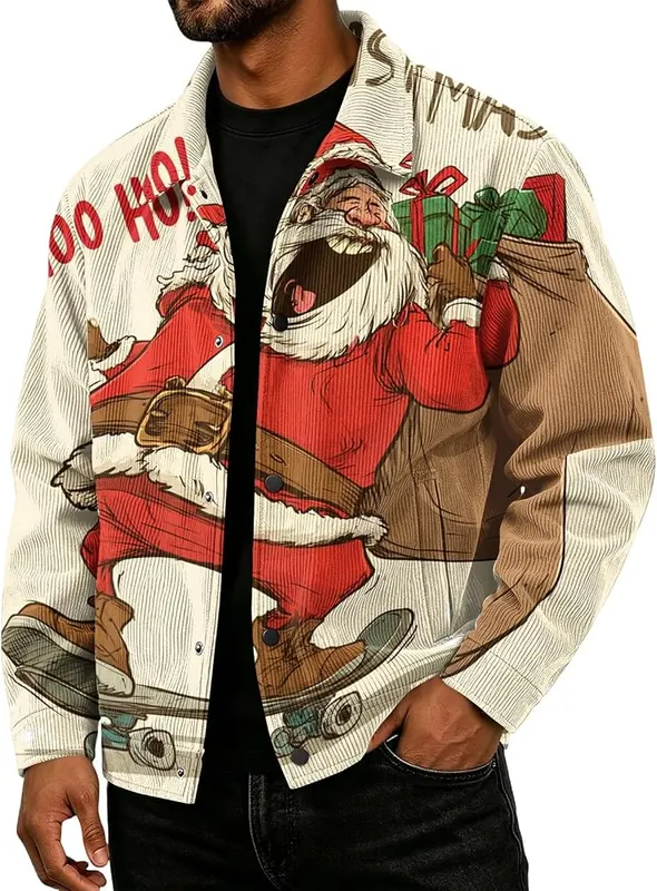 Generic Corduroy Jacket Men Christmas Graphic Snap – festive holiday graphic print design