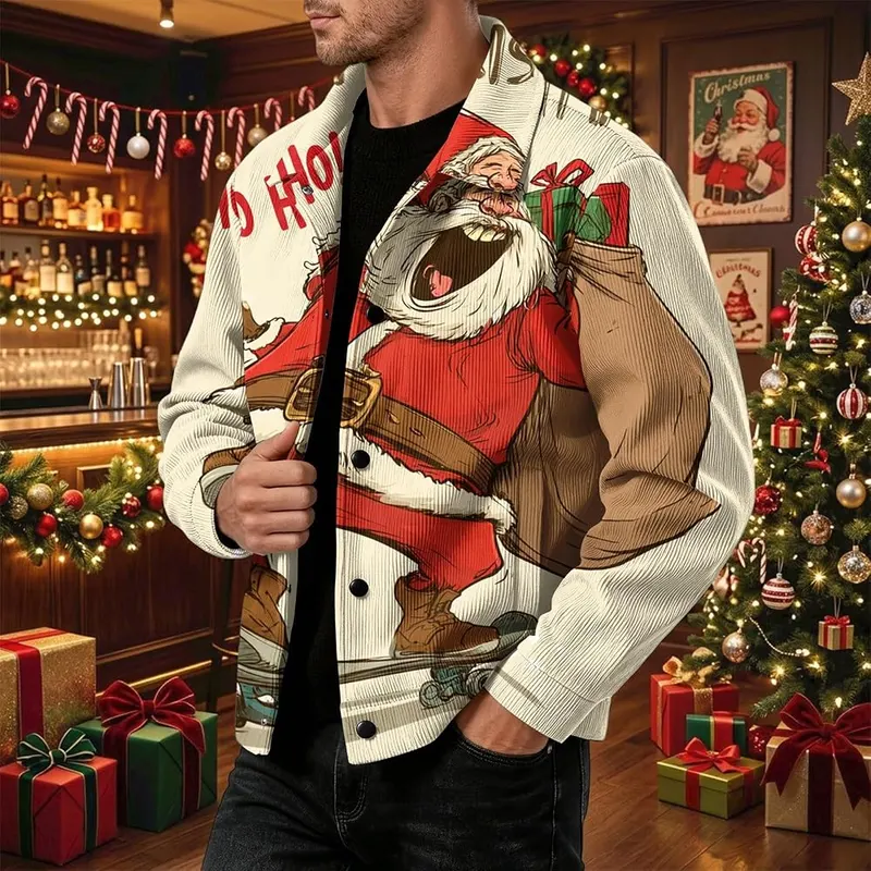 Generic Corduroy Jacket Men Christmas Graphic Snap – convenient front snap buttons