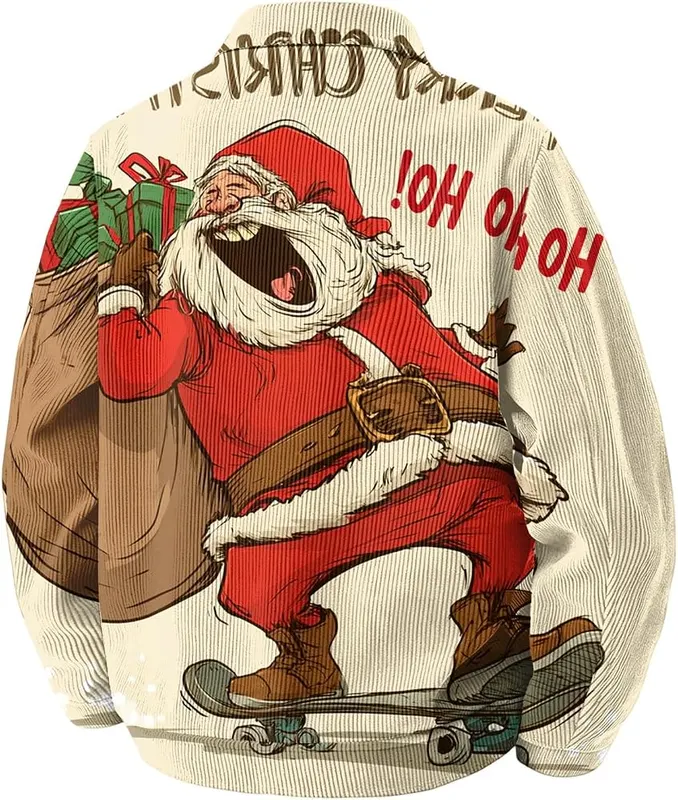 Generic Corduroy Jacket Men Christmas Graphic Snap – textured corduroy fabric material