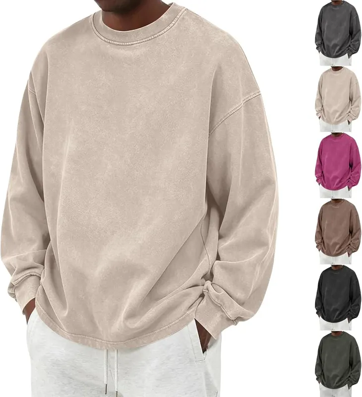 Generic Crewneck Sweatshirt Men Long Sleeve Plus in A01 Beige