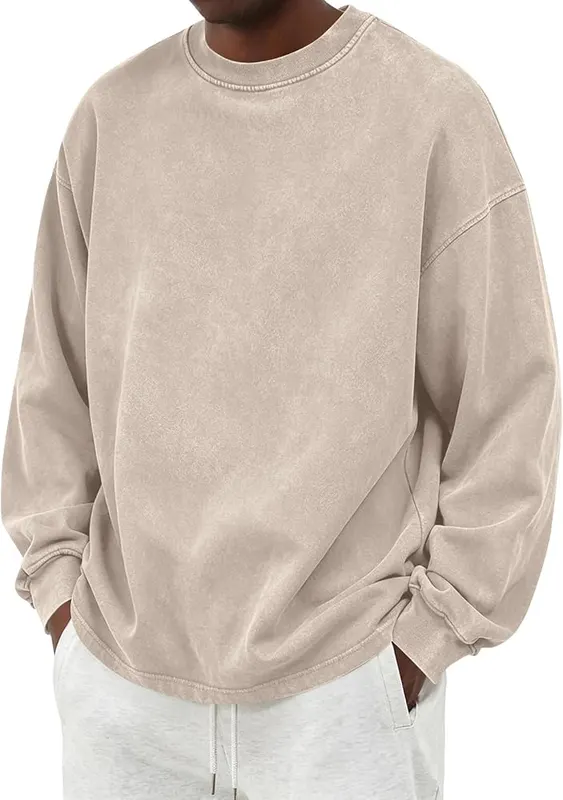 Generic Crewneck Sweatshirt Men Long Sleeve Plus – Vintage Washed Look
