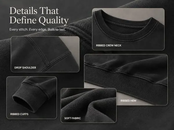 Generic Crewneck Sweatshirt Men Long Sleeve Plus – Ribbed Details