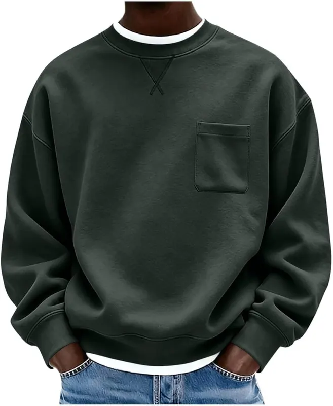 Generic Crewneck Sweatshirt Men V-Stitch Vintage Pullover 01-army Green Medium – Soft Fabric