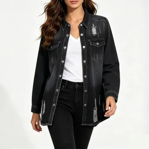 Generic Denim Jacket Black – Comfortable loose fit for daily wear
