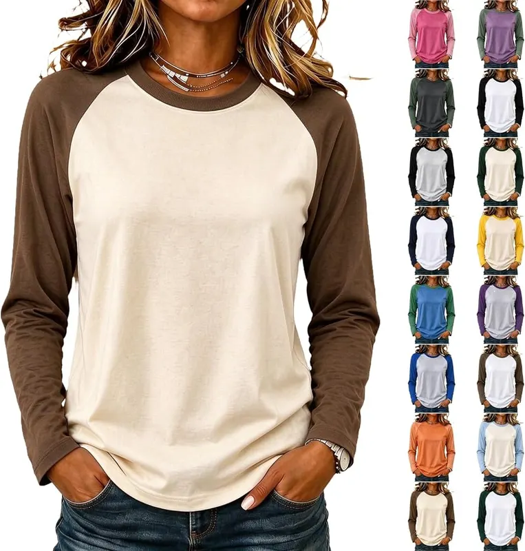 Generic Fall Tops for Women Crew Neck in Cl1-khaki