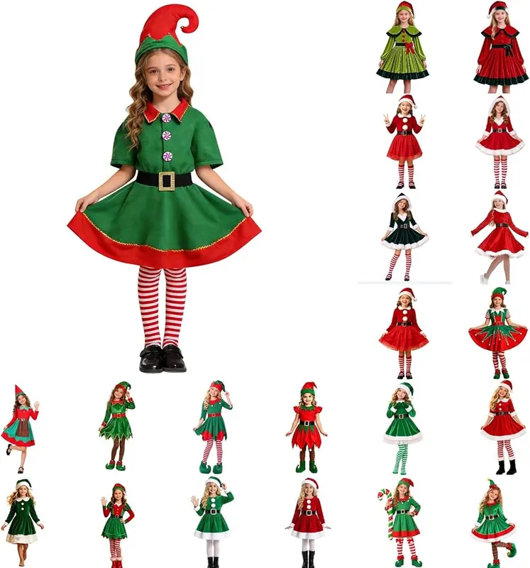 Generic Girls Christmas Elf Costume Set Funny in #A-green