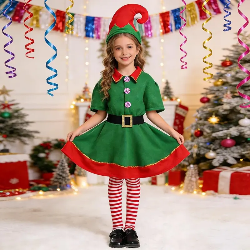 Generic Girls Christmas Elf Costume Set Funny – product photo 3 of 5