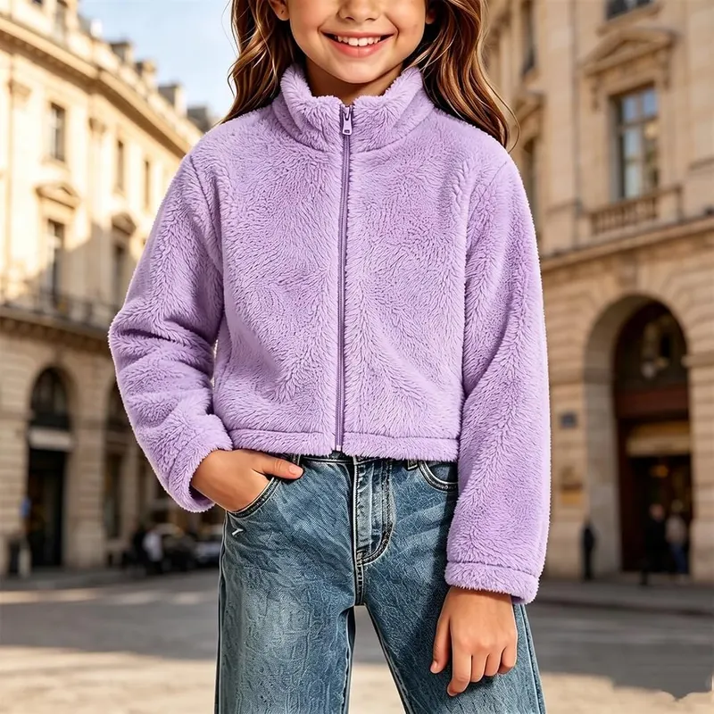 Generic Girls Fleece Jacket Cropped Zip Up – Lightweight Fabric