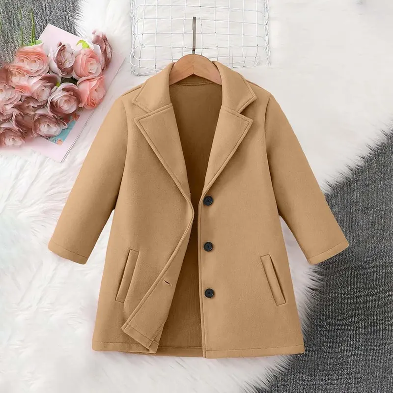 Generic Girls Winter Coat Kids Wool Trench – Practical deep side patch pockets