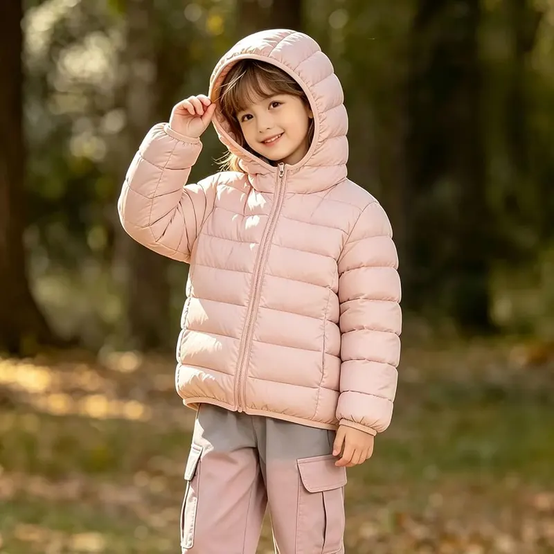 Generic Girls Winter Coat Quilted Lightweight Outerwear 2-15Y #F03-pink – Comfortable elastic cuffs