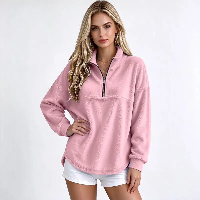 Generic Half Zip Pullover Women Baggy Flannel – product photo 4 of 7