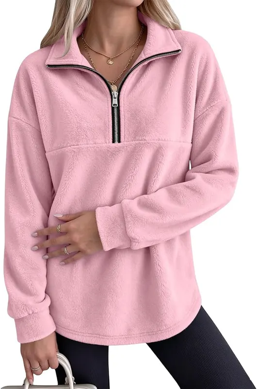 Generic Half Zip Pullover Women Baggy Flannel – product photo 5 of 7