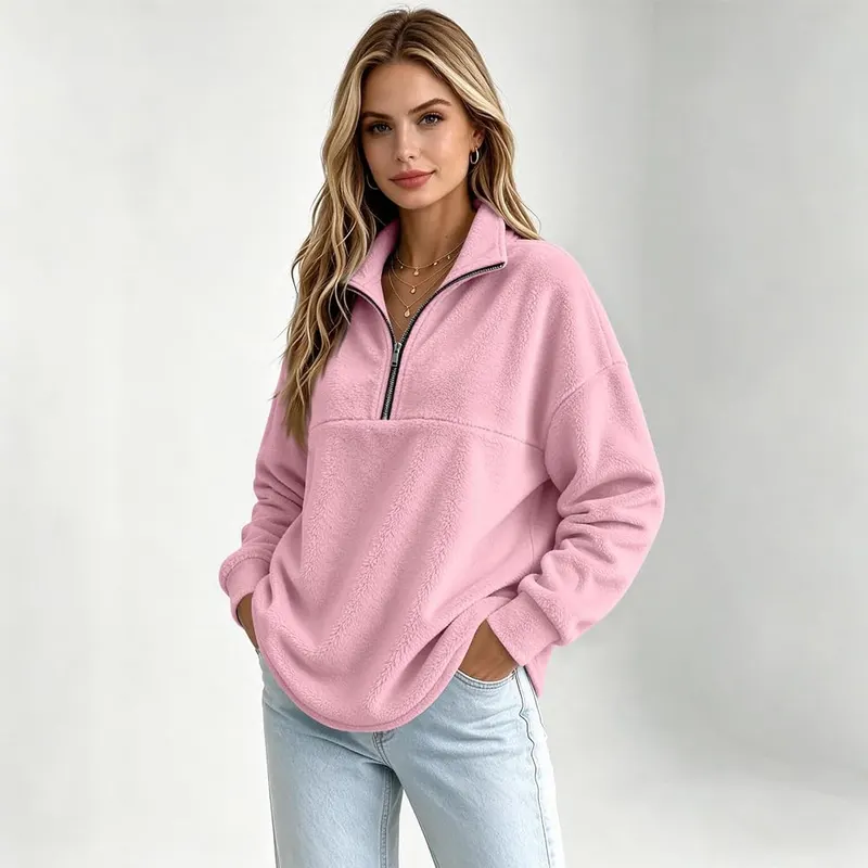 Generic Half Zip Pullover Women Baggy Flannel – product photo 7 of 7