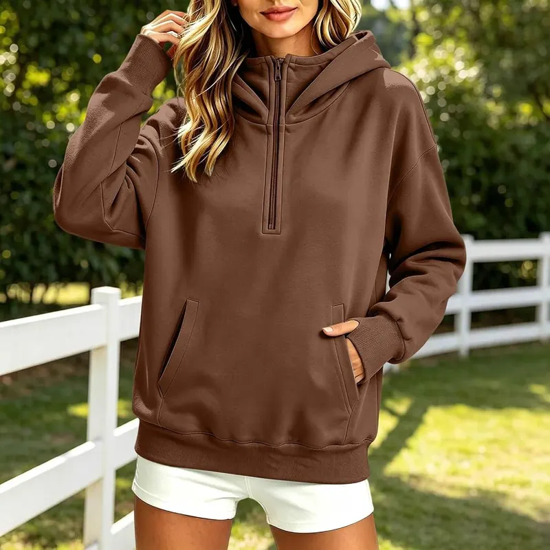 Generic Half Zip Pullover Women Long Sleeve A005-coffee – Half Zip Design