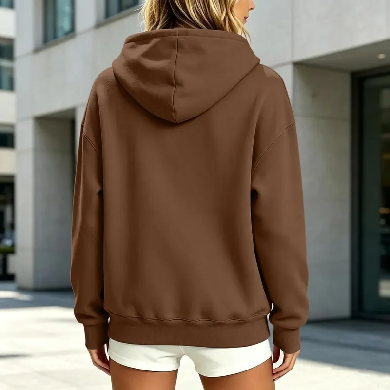 Generic Half Zip Pullover Women Long Sleeve A005-coffee – Loose Fit