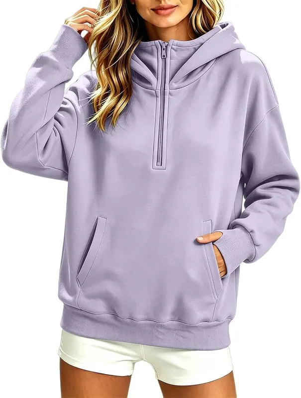Generic Half Zip Pullover Women Long Sleeve A008-light Purple in A008-light Purple