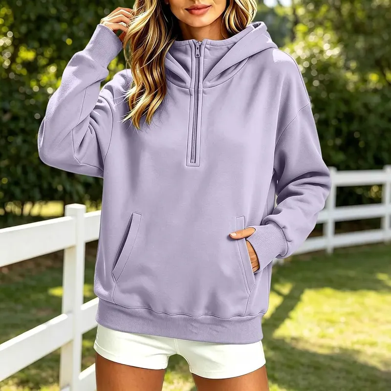 Generic Half Zip Pullover Women Long Sleeve A008-light Purple – Half Zip Design