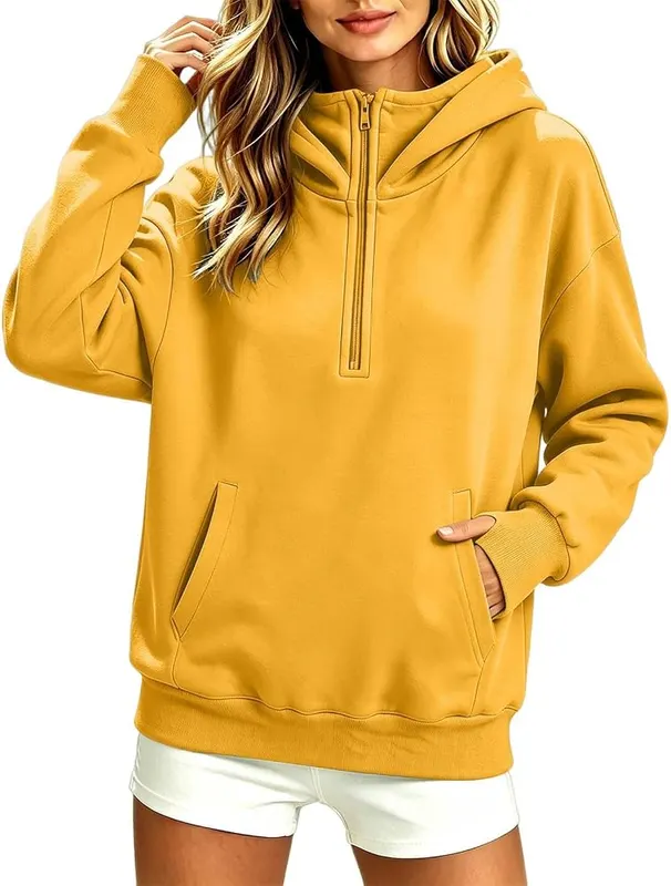 Generic Half Zip Pullover Women Long Sleeve A016-yellow in A016-yellow