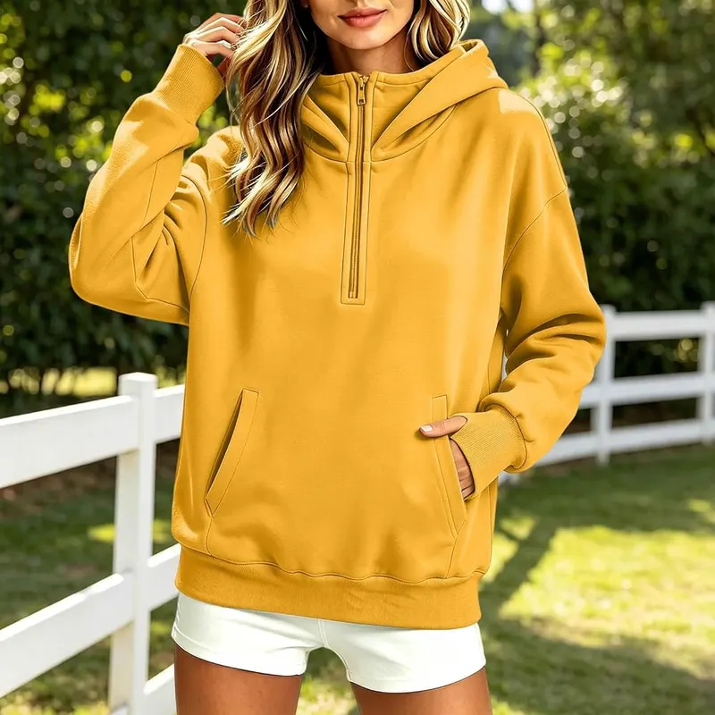 Generic Half Zip Pullover Women Long Sleeve A016-yellow – Half Zip Design