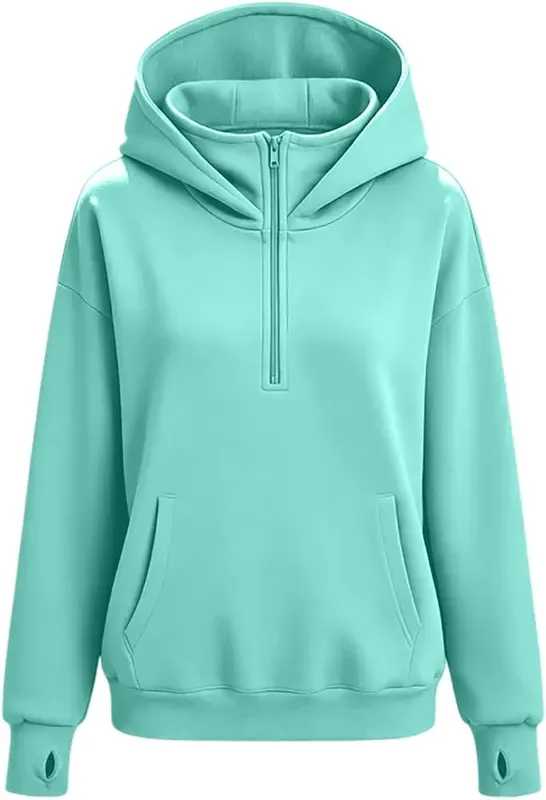 Generic Half Zip Pullover Women Oversized Long A006-cyan – product photo 8 of 8